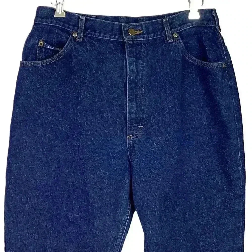 Lee Jeans Women 14 Blue High Waist Mom Dark Cotton Straght Union Made Vintage - Picture 2 of 8